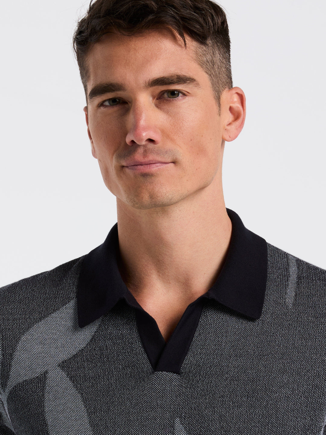 Short Sleeve Leaf Open Polo Sweater (Dark Sapphire) 