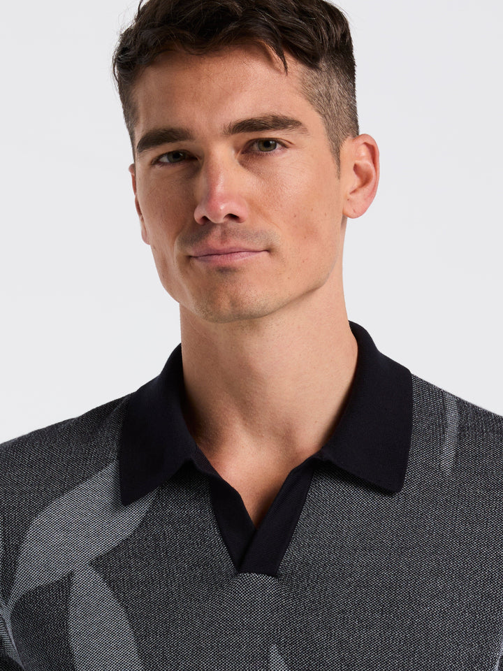 Short Sleeve Leaf Open Polo Sweater (Dark Sapphire) 