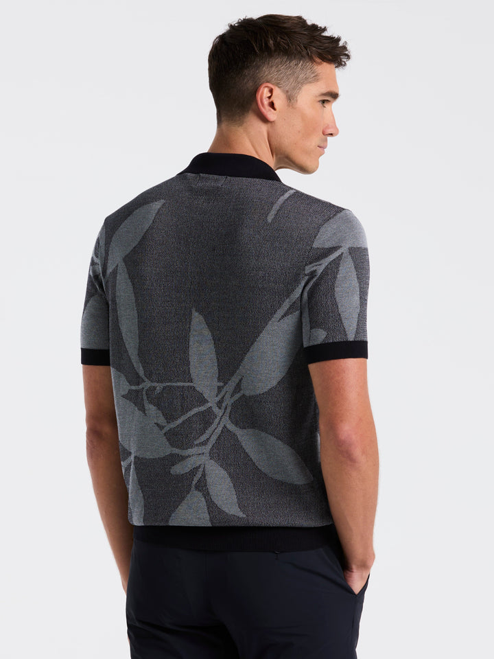 Short Sleeve Leaf Open Polo Sweater (Dark Sapphire) 