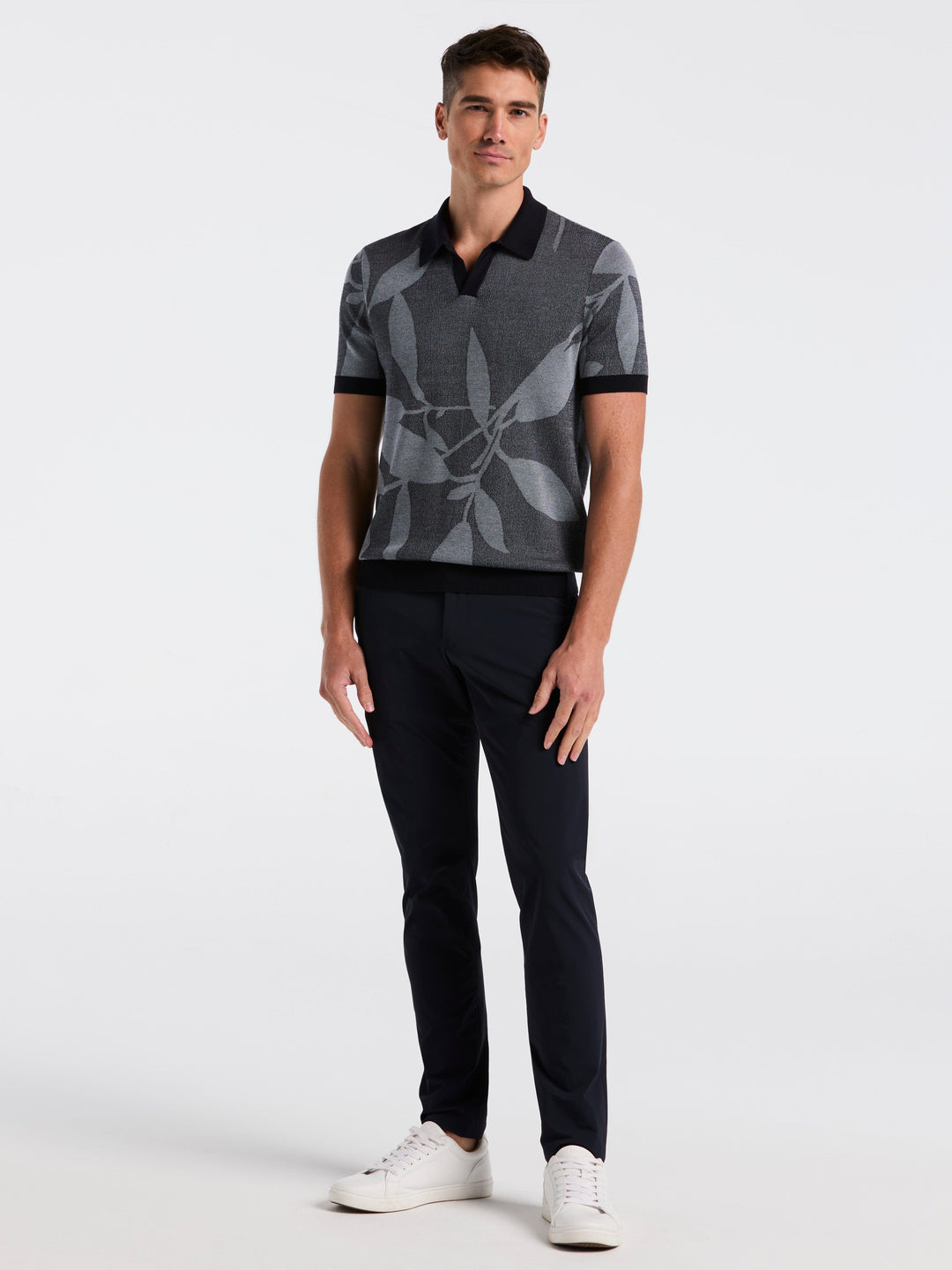 Short Sleeve Leaf Open Polo Sweater (Dark Sapphire) 