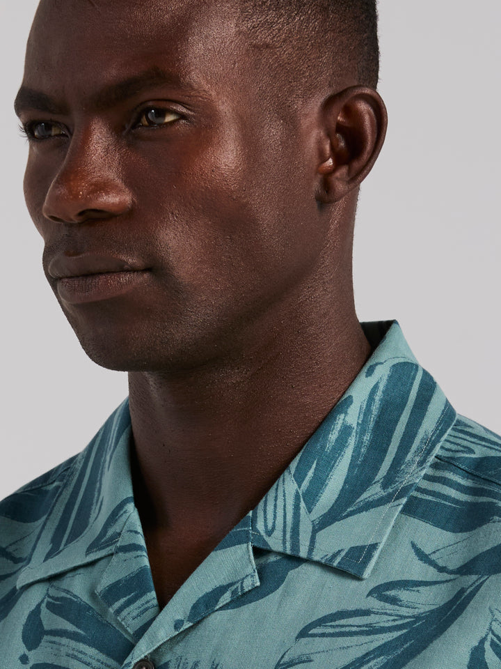Leaf Print Camp Collar Shirt (Arctic) 