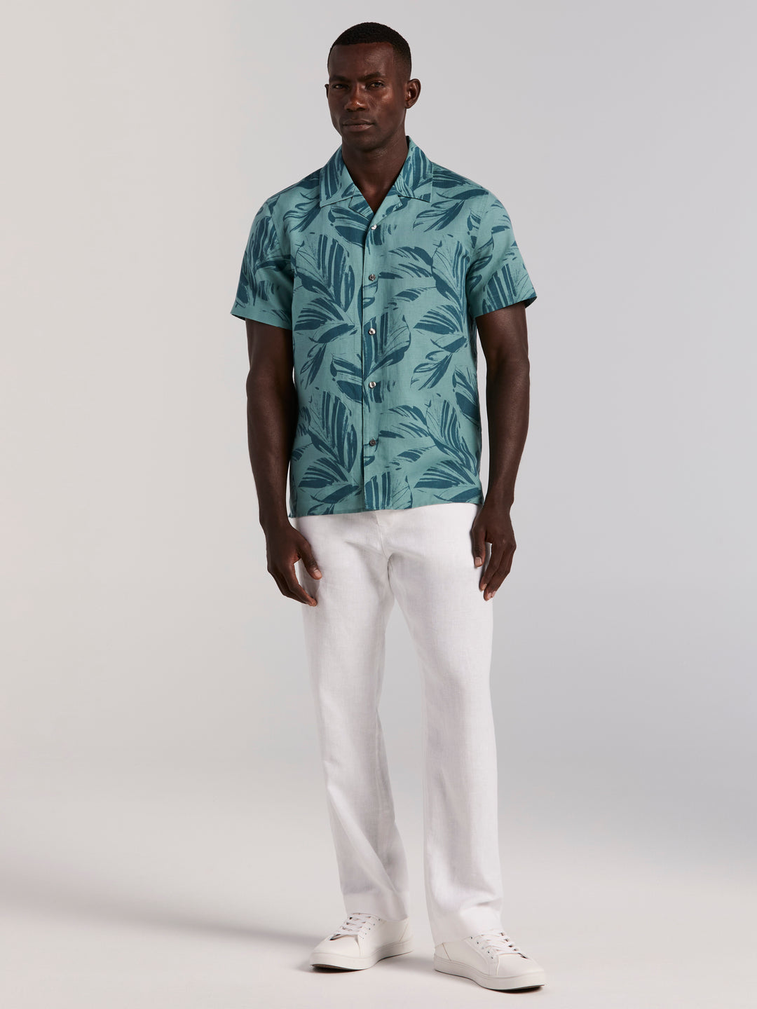Leaf Print Camp Collar Shirt (Arctic) 
