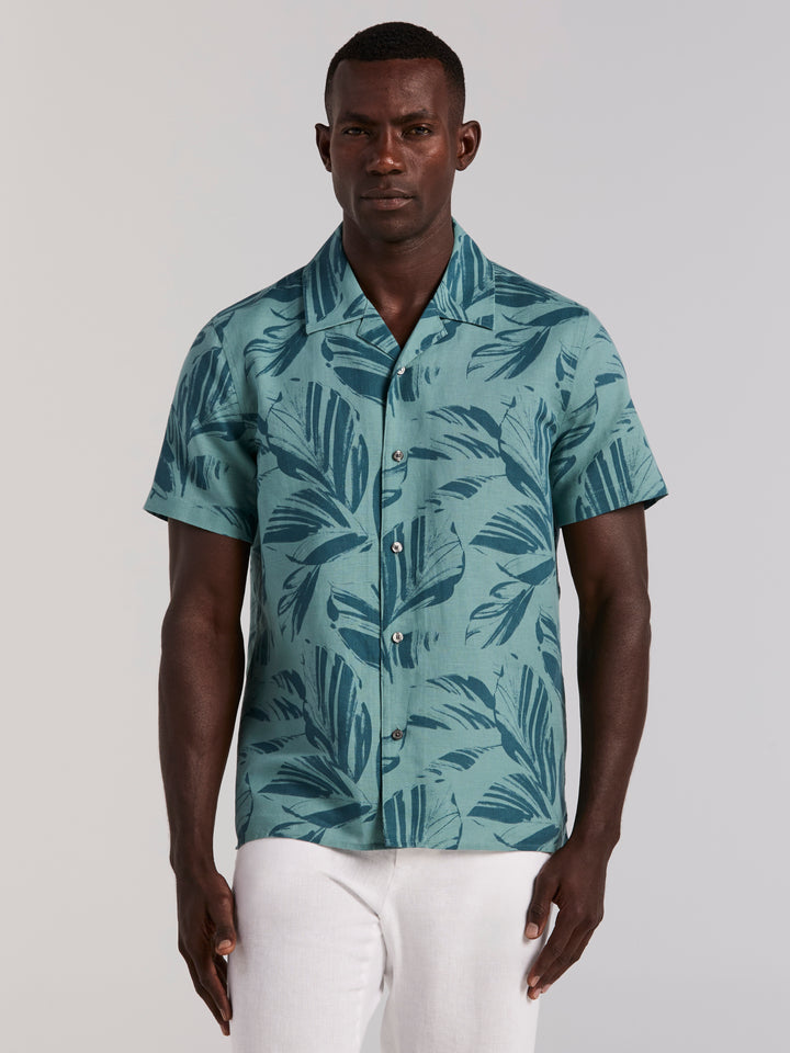 Leaf Print Camp Collar Shirt (Arctic) 