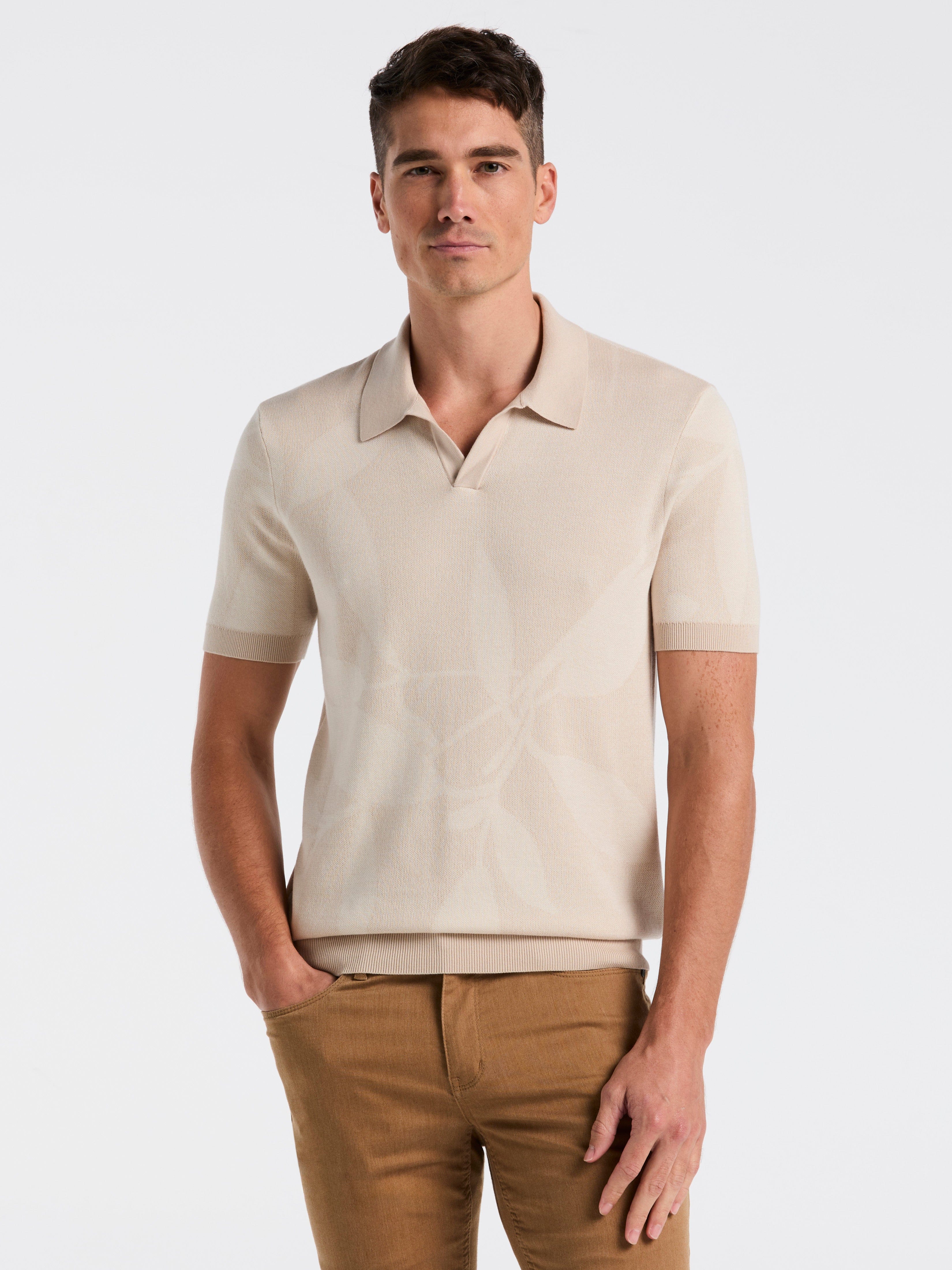 Leaf Print Open Collar Sweater Polo – Perry Ellis