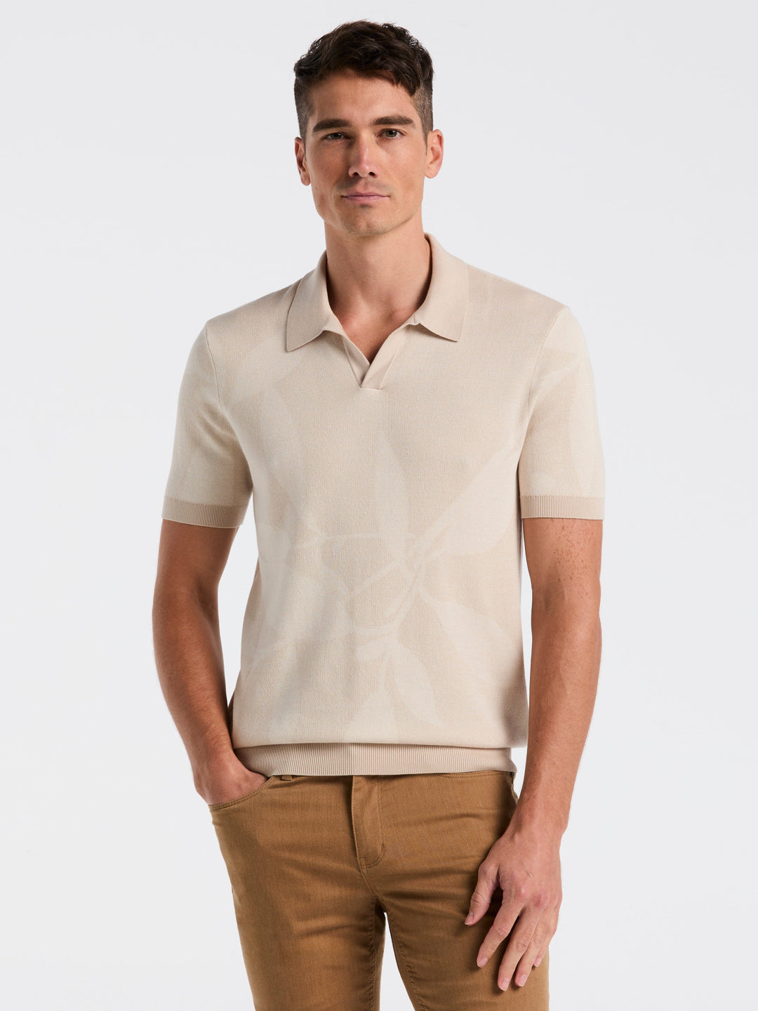 Short Sleeve Leaf Open Polo Sweater (Moonstruck) 