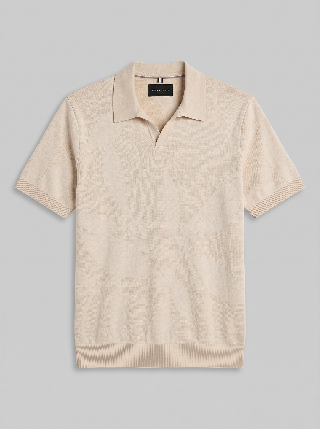 Leaf Print Open Collar Sweater Polo