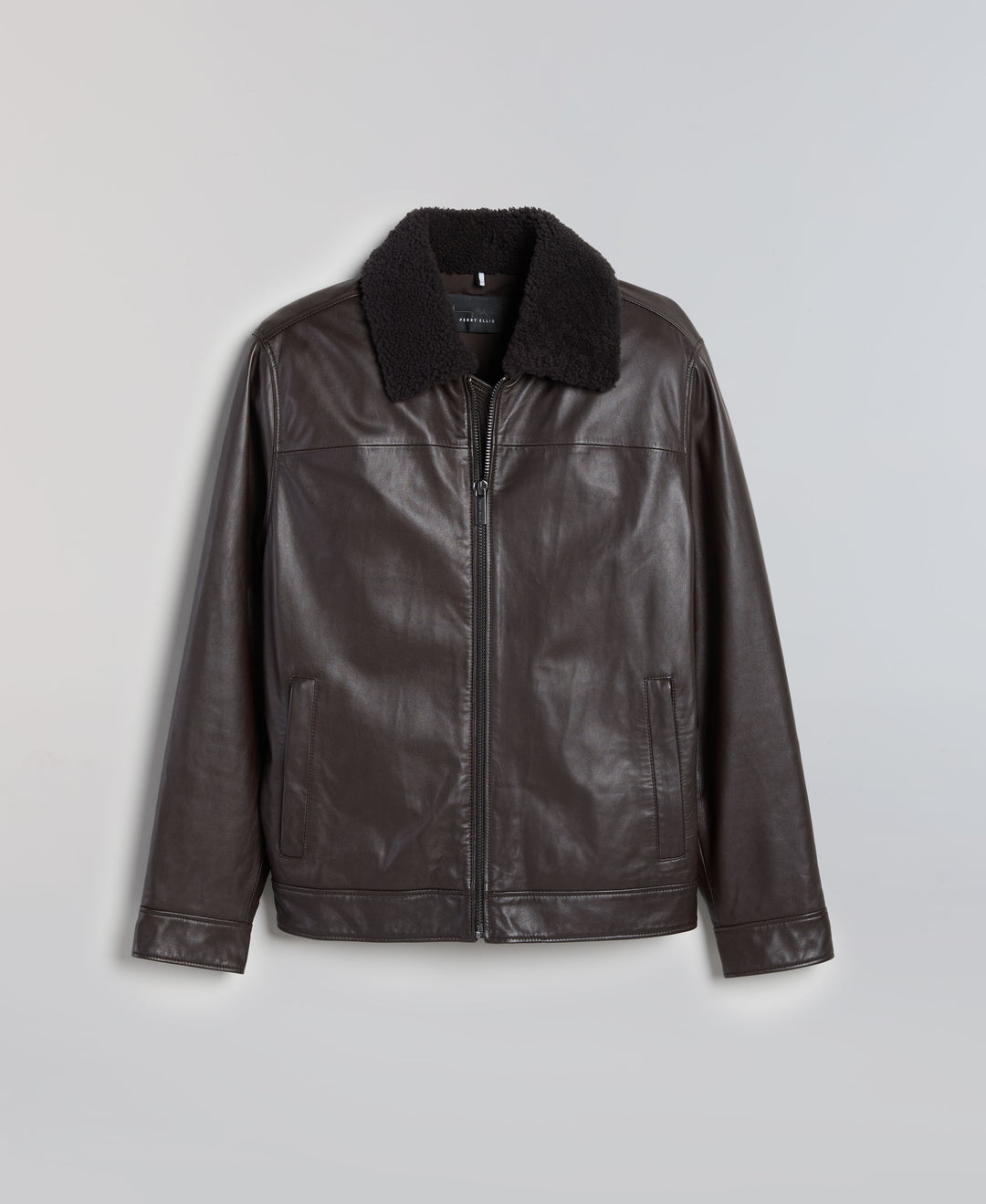 Leather Shearling Collar Bomber Jacket