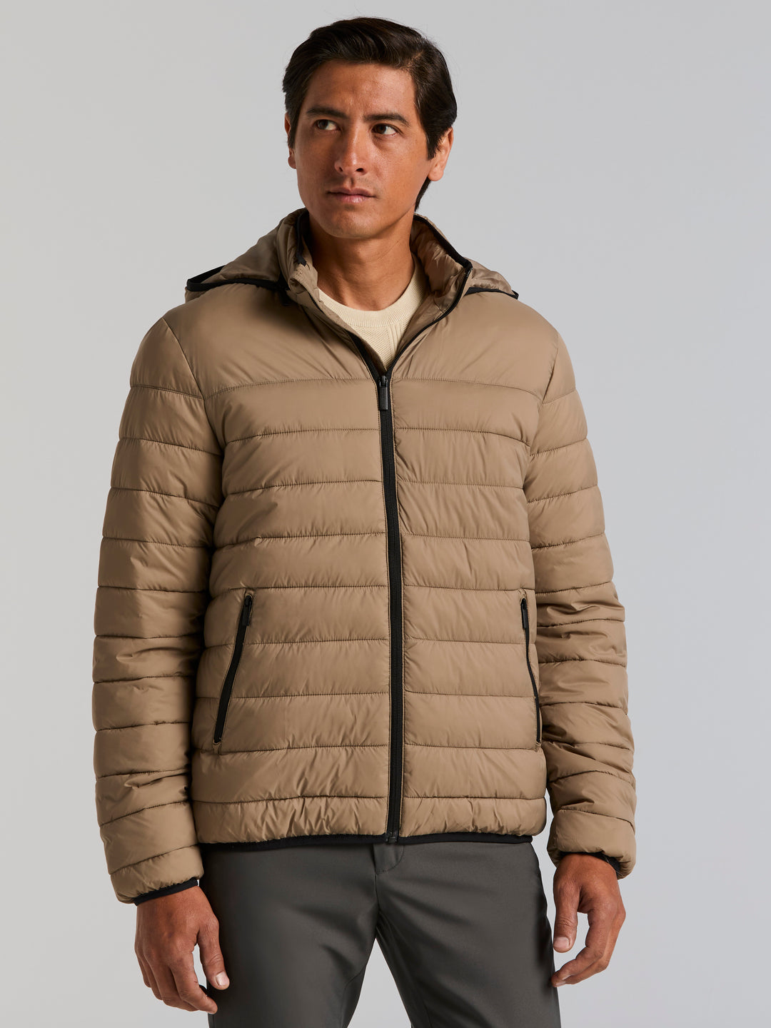 Lightweight Hooded Puffer Jacket (Desert Taupe) 