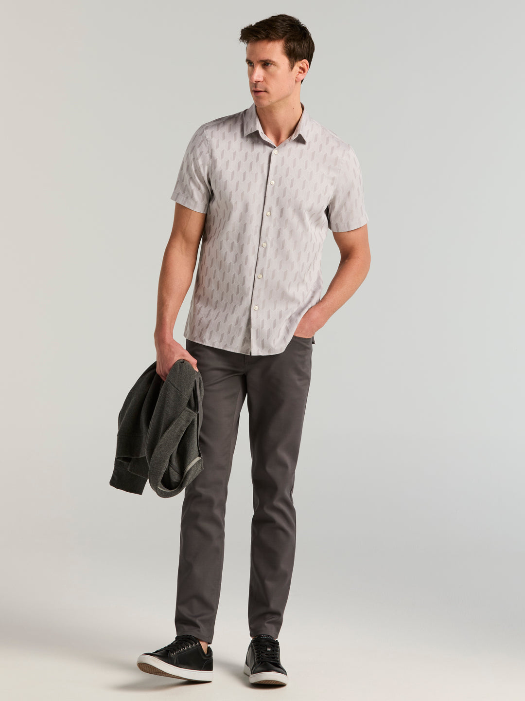 Short Sleeve Linear Geo Jacquard Shirt (Chiseled Stone) 