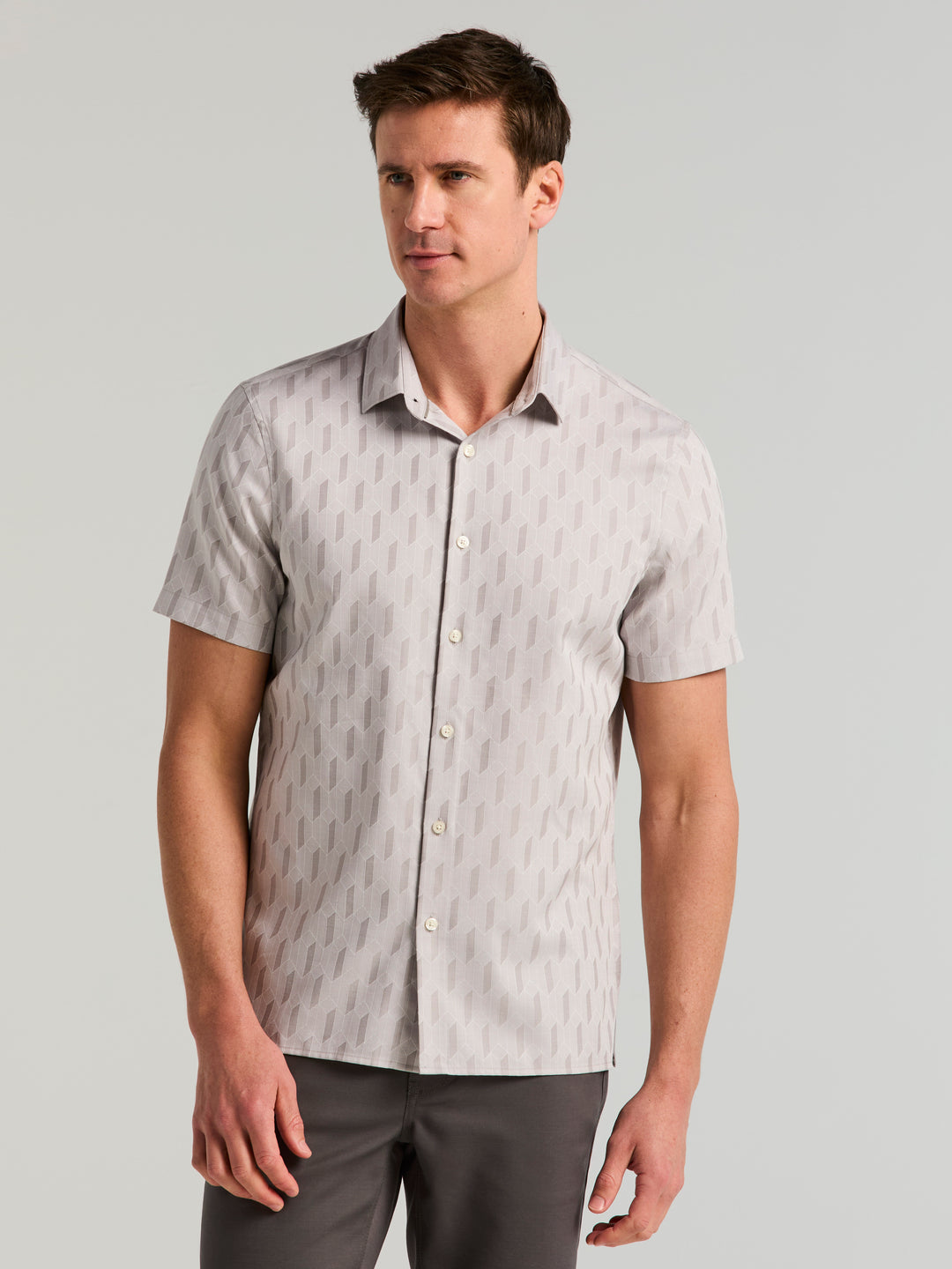 Short Sleeve Linear Geo Jacquard Shirt (Chiseled Stone) 
