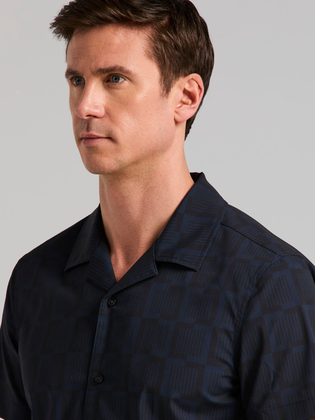 Long Sleeve Linear Square Print Shirt (Pageant Blue) 