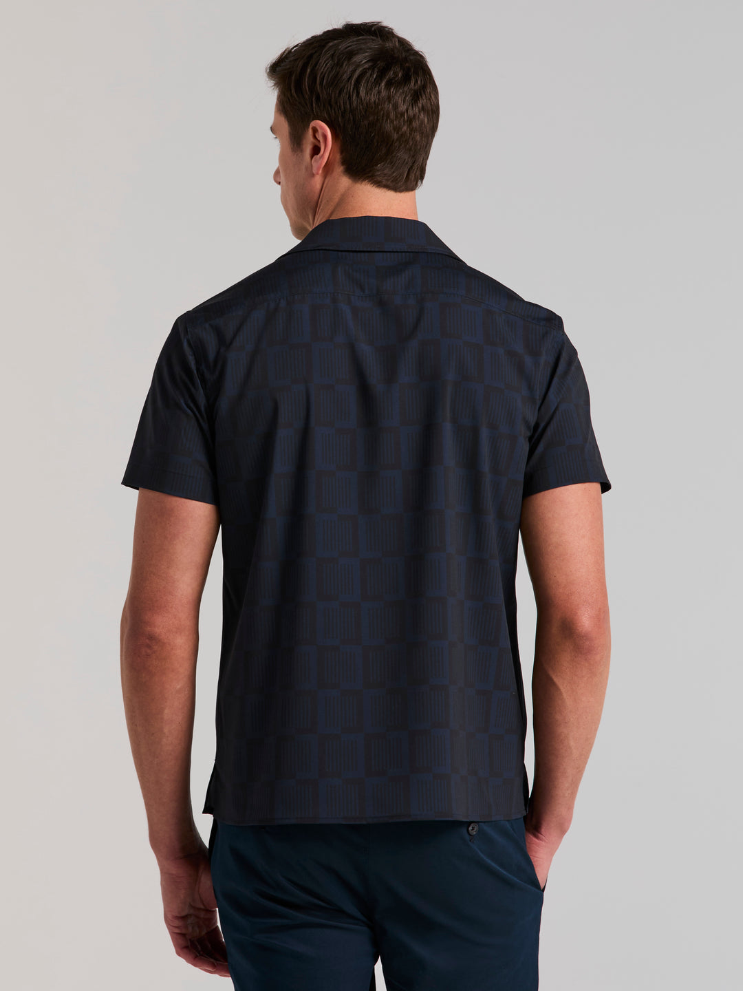 Long Sleeve Linear Square Print Shirt (Pageant Blue) 