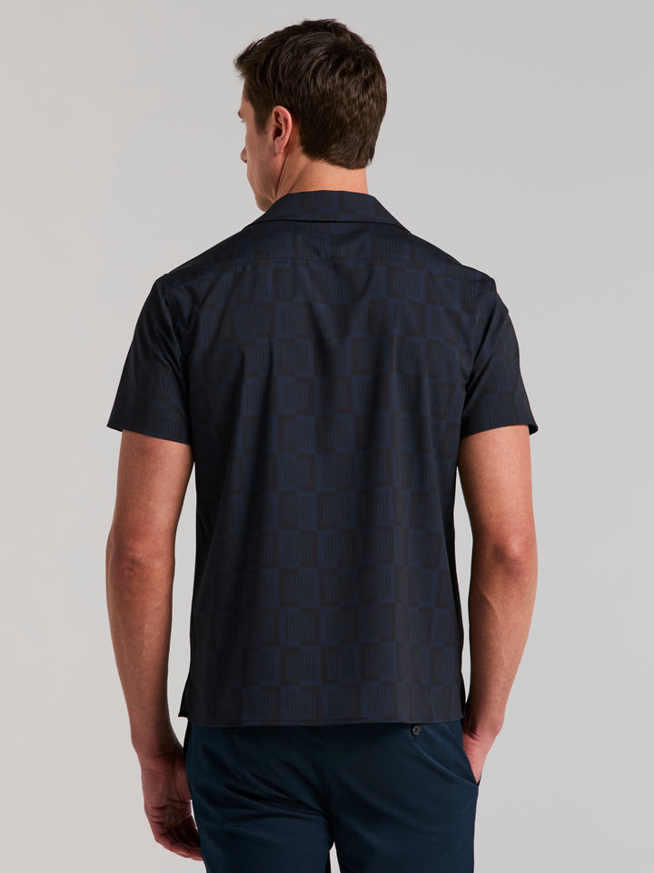 Long Sleeve Linear Square Print Shirt (Pageant Blue) 