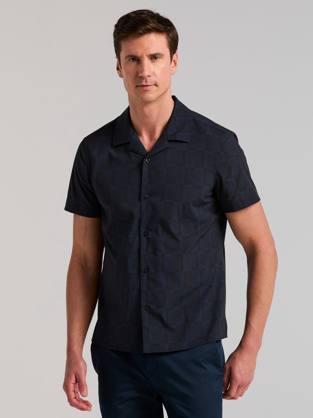 Long Sleeve Linear Square Print Shirt (Pageant Blue) 