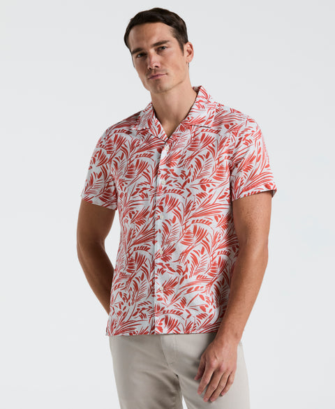 Linen Cotton Abstract Leaf Print Shirt (Burnt Sienna) 