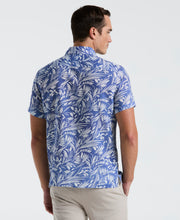 Linen Cotton Abstract Leaf Print Shirt (Bleached Denim) 