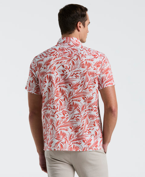Linen Cotton Abstract Leaf Print Shirt (Burnt Sienna) 