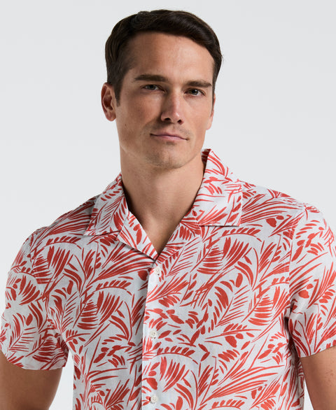 Linen Cotton Abstract Leaf Print Shirt (Burnt Sienna) 