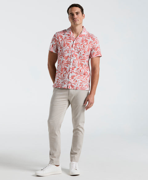 Linen Cotton Abstract Leaf Print Shirt (Burnt Sienna) 