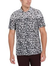 Linen Blend Floral Ombre Print Shirt (Dark Sapphire) 