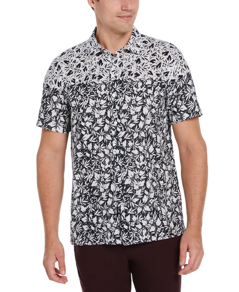 Linen Blend Floral Ombre Print Shirt (Dark Sapphire) 