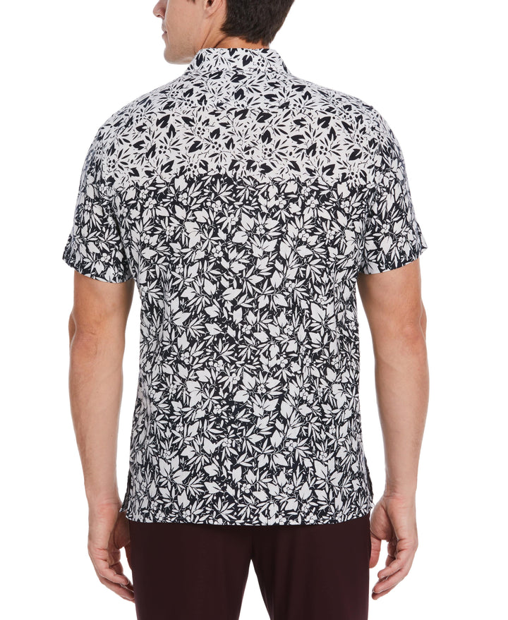 Linen Blend Floral Ombre Print Shirt (Dark Sapphire) 