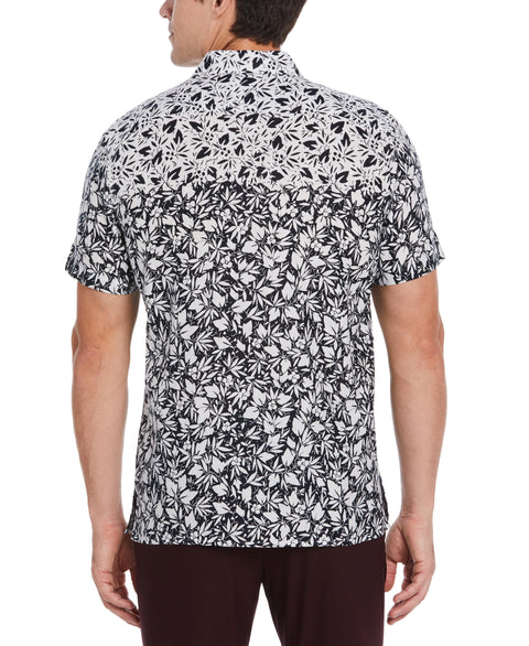 Linen Blend Floral Ombre Print Shirt (Dark Sapphire) 