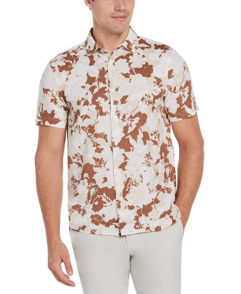 Linen Blend Floral Print Shirt (Natural Linen) 