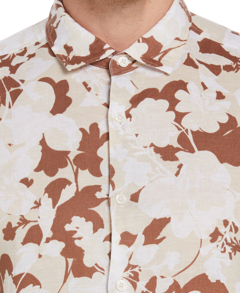 Linen Blend Floral Print Shirt (Natural Linen) 
