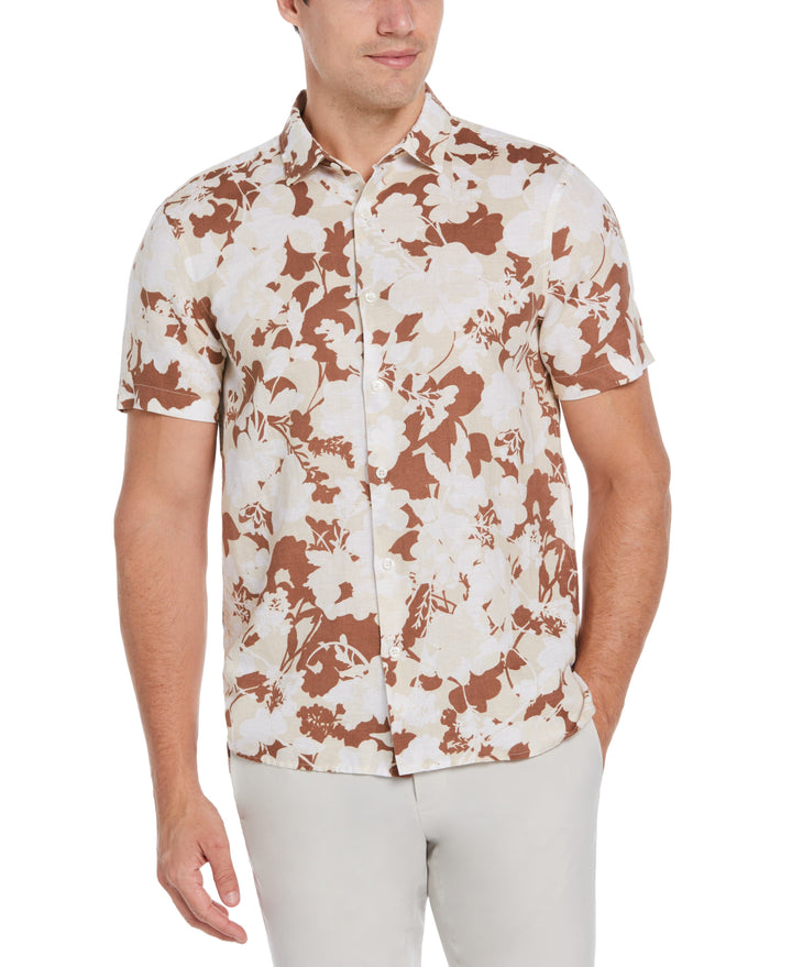 Linen Blend Floral Print Shirt (Natural Linen) 
