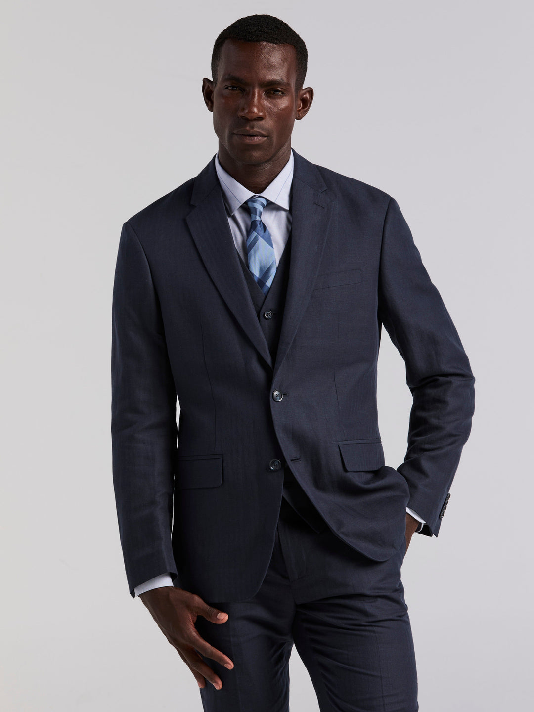 Perry Ellis Men's Linen Blend Herringbone Suit Jacket in Dark Sapphire/blue, Size 38