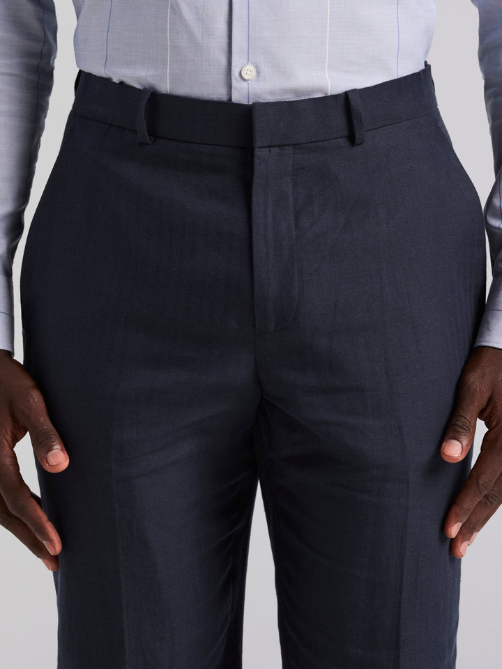 Linen Blend Herringbone Pant (Dark Sapphire) 