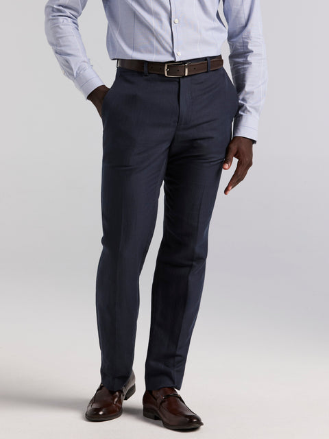 Perry Ellis Men's Linen Blend Herringbone Suit Pants in Dark Sapphire/blue, Size 30, Cotton, Regular