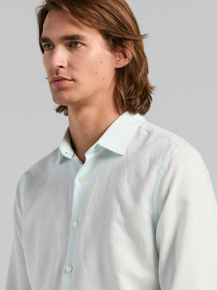 Men's Long Sleeve Solid Linen Blend Shirt (Skylight) 