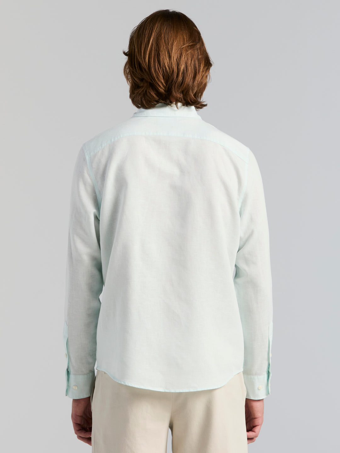 Men's Long Sleeve Solid Linen Blend Shirt (Skylight) 