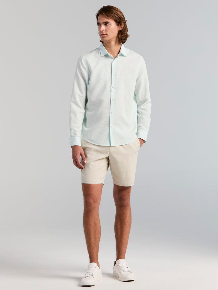 Men's Long Sleeve Solid Linen Blend Shirt (Skylight) 