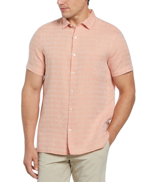 Linen Blend Plaid Print Shirt (Brandied Melon) 