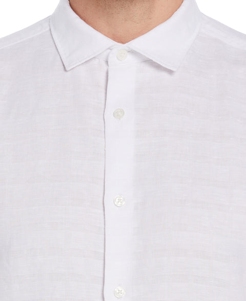 Linen Blend Plaid Print Shirt (Bright White) 