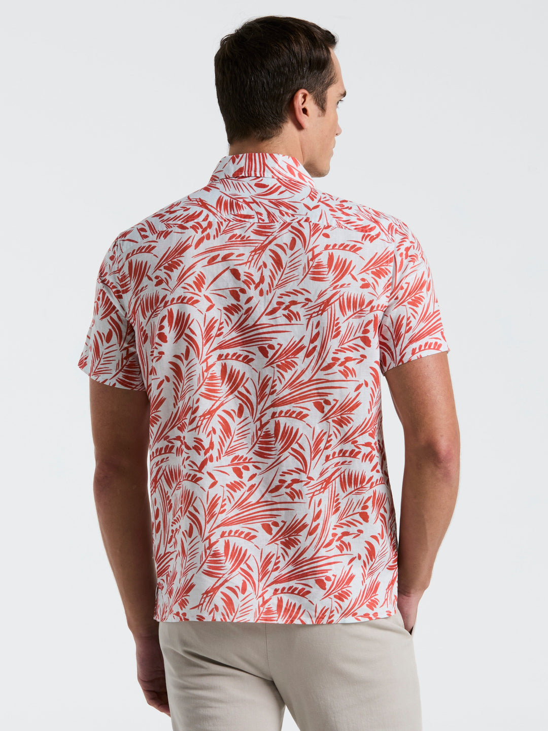 Linen Cotton Abstract Leaf Print Shirt (Burnt Sienna) 