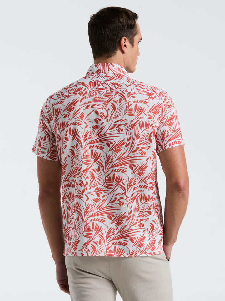 Linen Cotton Abstract Leaf Print Shirt (Burnt Sienna) 