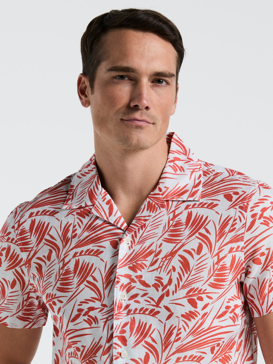 Linen Cotton Abstract Leaf Print Shirt (Burnt Sienna) 