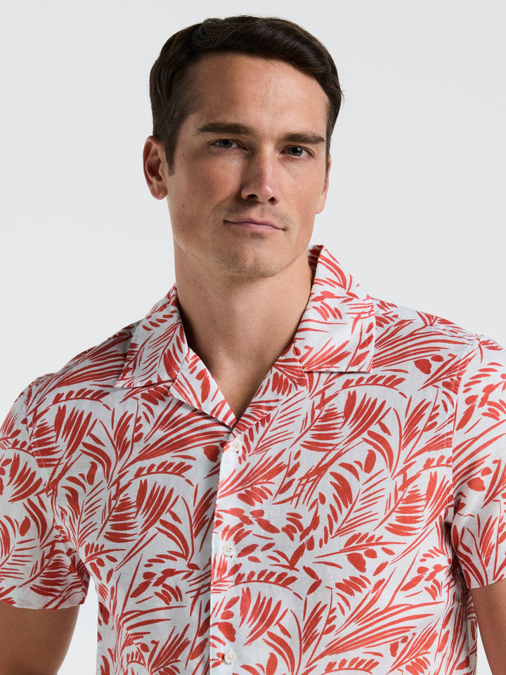 Linen Cotton Abstract Leaf Print Shirt (Burnt Sienna) 