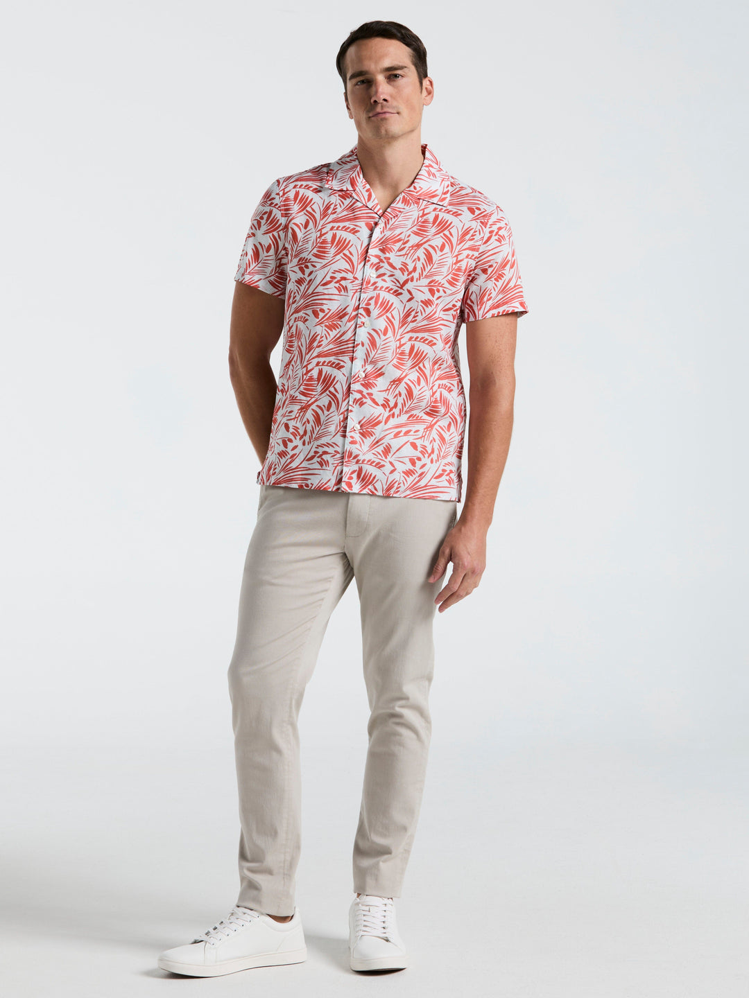 Linen Cotton Abstract Leaf Print Shirt (Burnt Sienna) 
