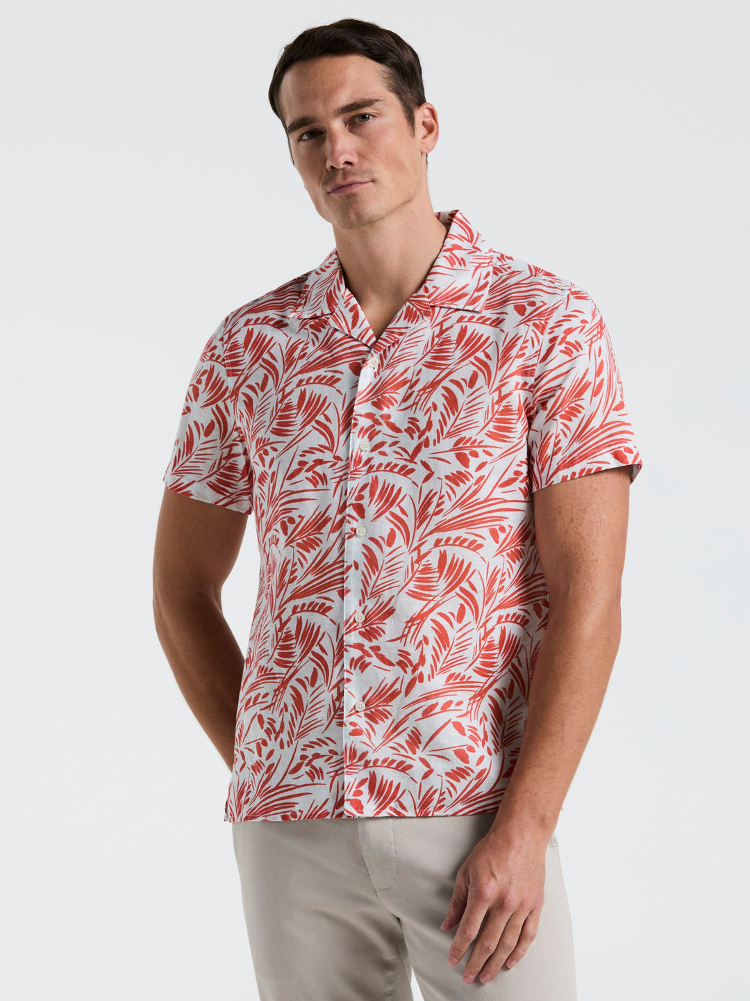 Linen Cotton Abstract Leaf Print Shirt (Burnt Sienna) 