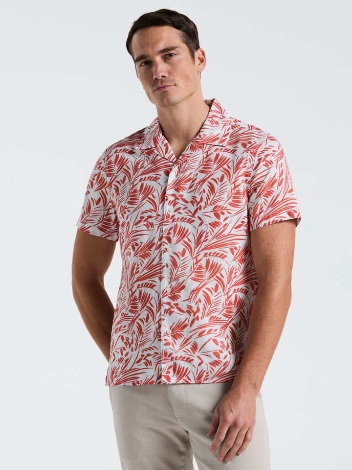Linen Cotton Abstract Leaf Print Shirt (Burnt Sienna) 