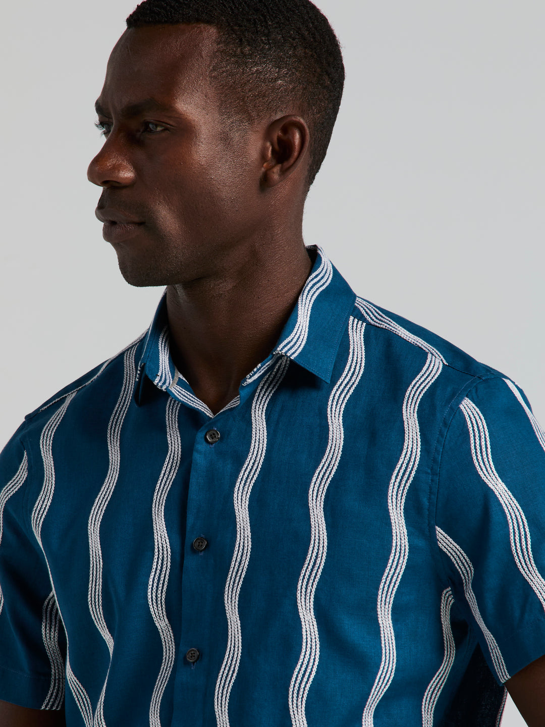 Linen Cotton Waves Print Shirt (Sailor Blue) 