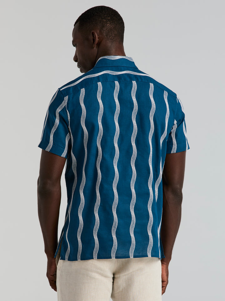 Linen Cotton Waves Print Shirt (Sailor Blue) 