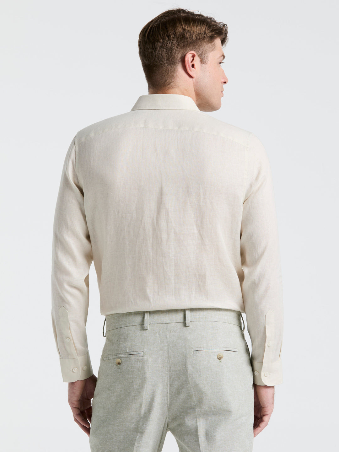 mens linen dress shirts long sleeve Perry Ellis Men's Linen Long Sleeve Shirt in Natural Linen/beige, Size XL, Solid, Regular