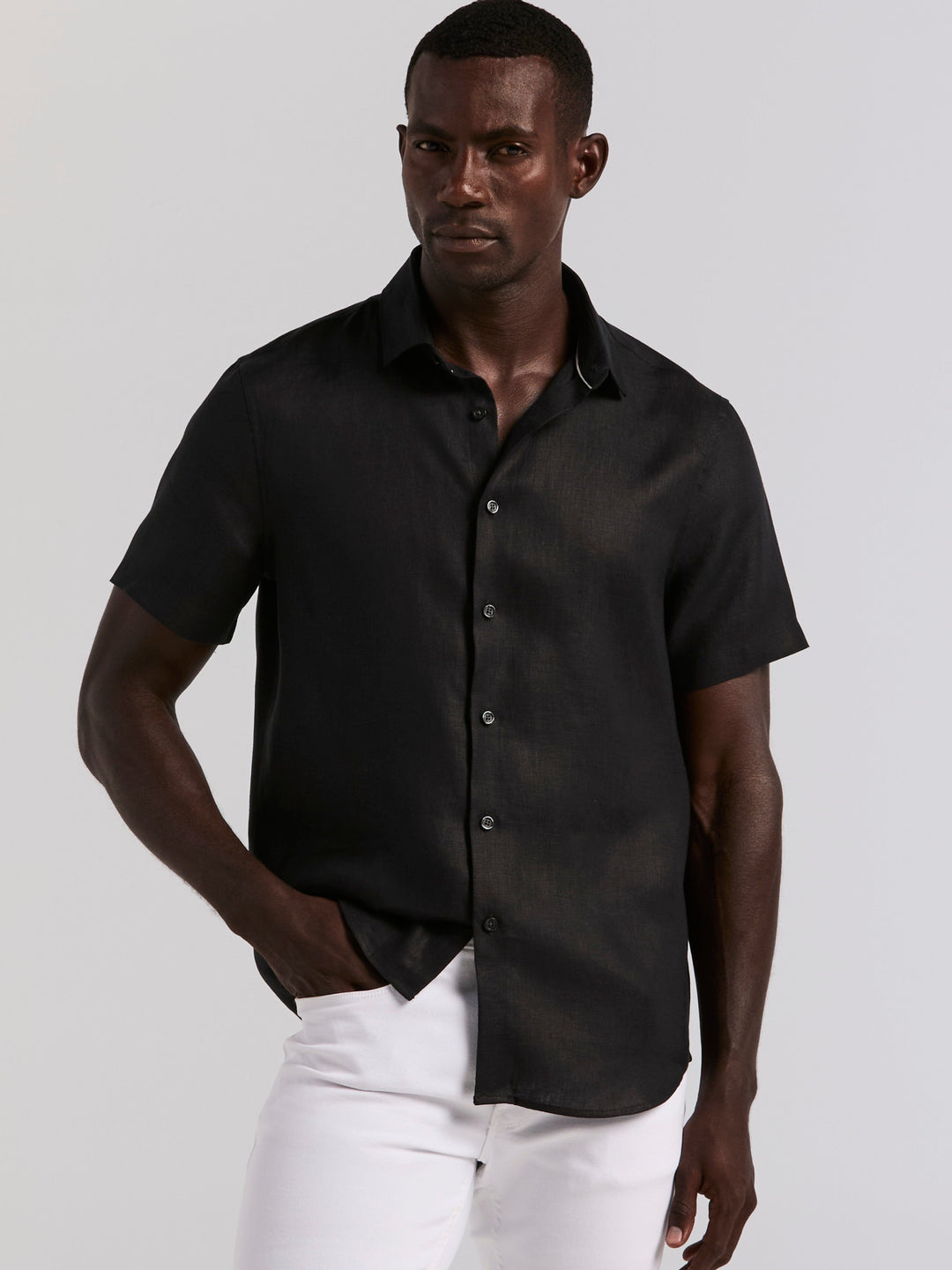 Solid Linen Shirt (Black) 