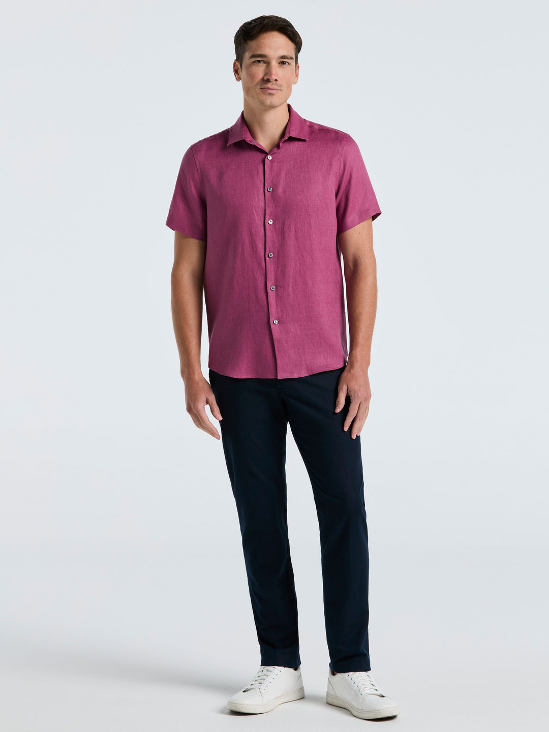 perry ellis short sleeve dress shirt Perry Ellis Men's Linen Short Sleeve Shirt in Dark Sapphire/blue, Size Medium, Solid, Regular